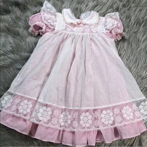 Vintage Bryan Pink White Pinafore 2 Piece Dress
